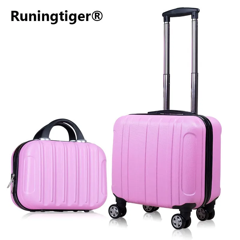 2Pcs Carry On Travel Suitcase Women Laptop Luggage Stripe Pattern Small Luggage 18