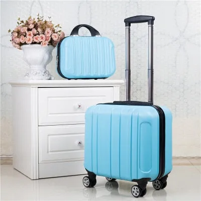 2Pcs Carry On Travel Suitcase Women Laptop Luggage Stripe Pattern Small Luggage 18