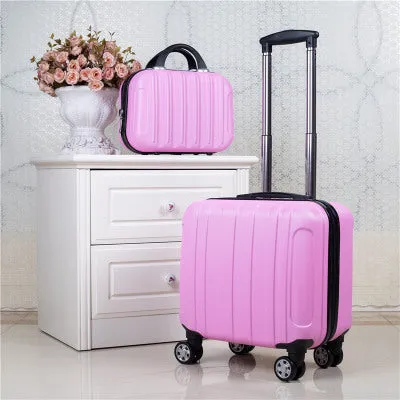 2Pcs Carry On Travel Suitcase Women Laptop Luggage Stripe Pattern Small Luggage 18