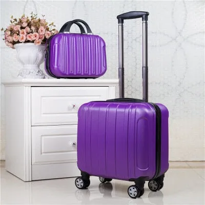 2Pcs Carry On Travel Suitcase Women Laptop Luggage Stripe Pattern Small Luggage 18