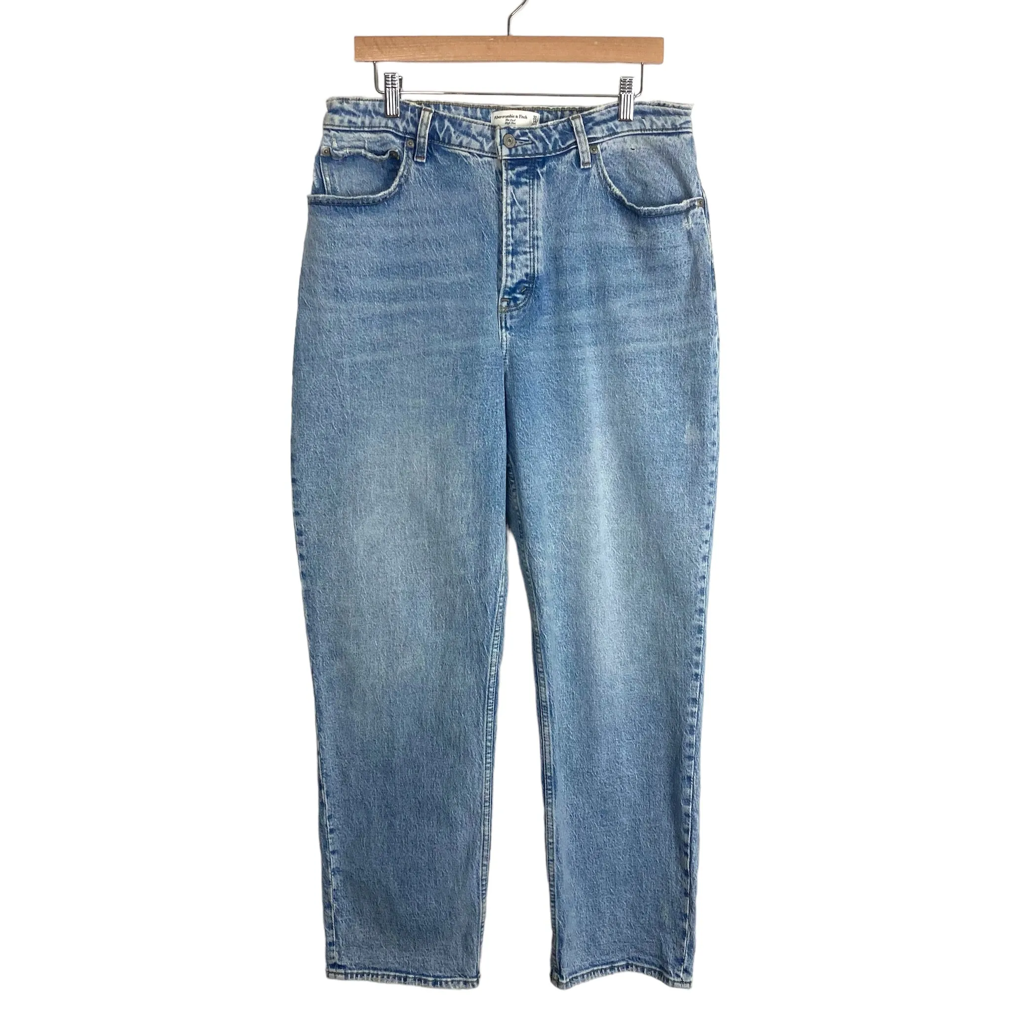 ABERCROMBIE & FITCH LIGHT WASH CURVE LOVE BUTTON FLY HIGH RISE THE DAD JEANS-SIZE 32/14 (INSEAM 30”,  ONLINE)