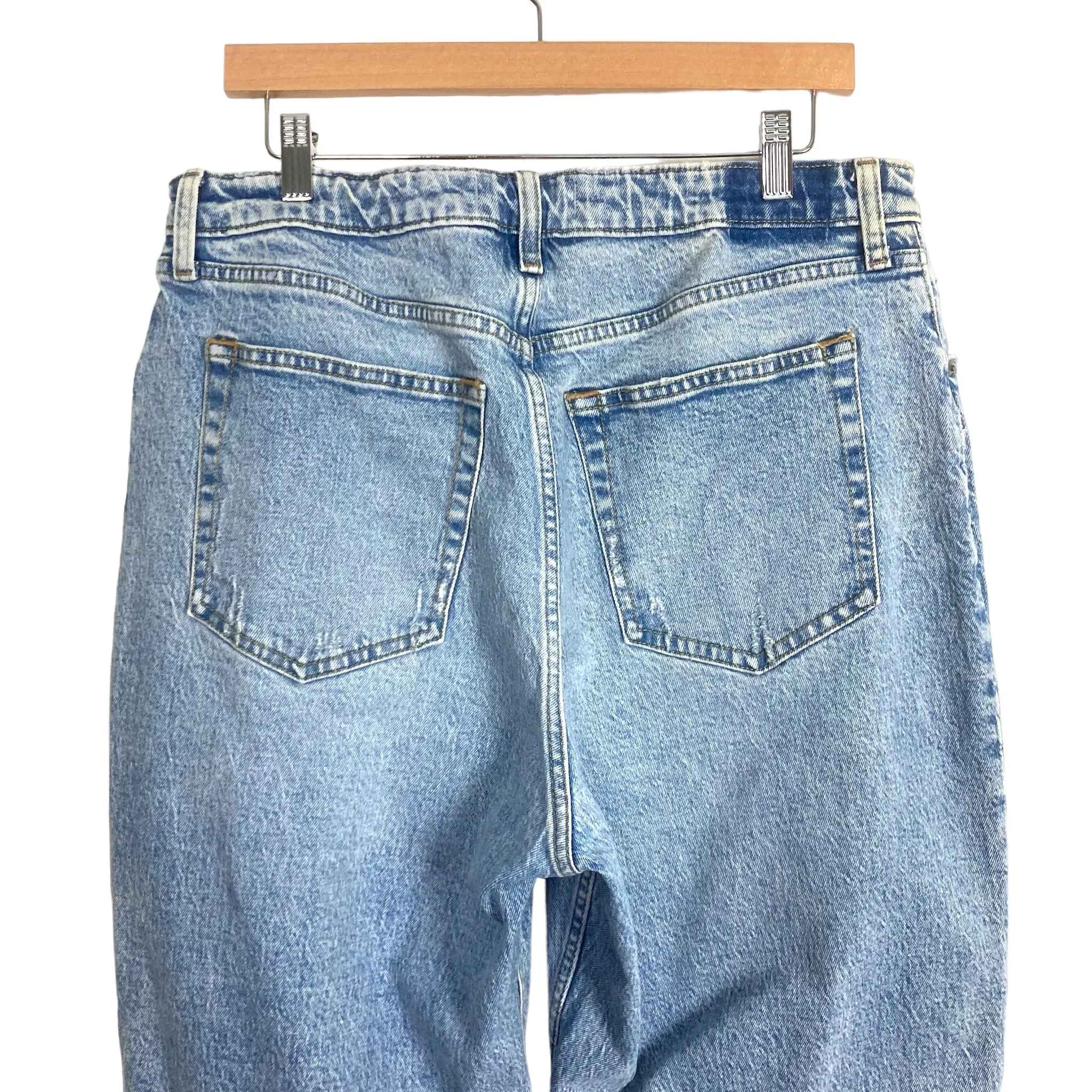 ABERCROMBIE & FITCH LIGHT WASH CURVE LOVE BUTTON FLY HIGH RISE THE DAD JEANS-SIZE 32/14 (INSEAM 30”,  ONLINE)