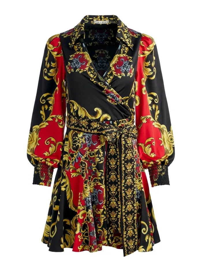 Alice + Olivia    Alisa Wrap Godet Shirt Dress Regal Romance