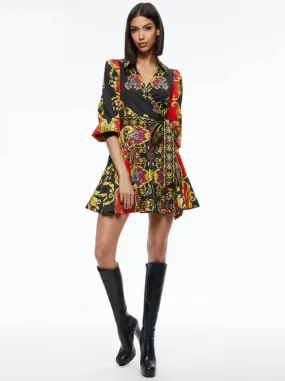 Alice + Olivia    Alisa Wrap Godet Shirt Dress Regal Romance