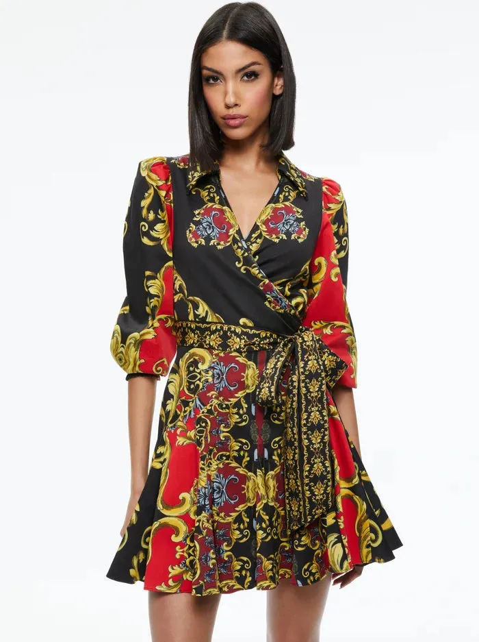 Alice + Olivia    Alisa Wrap Godet Shirt Dress Regal Romance