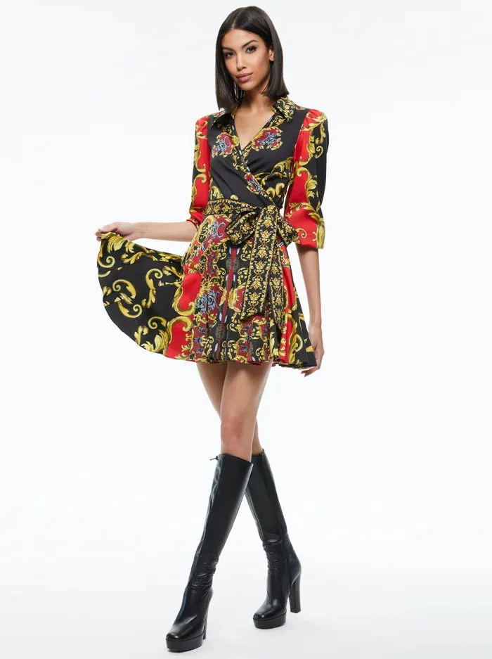 Alice + Olivia    Alisa Wrap Godet Shirt Dress Regal Romance