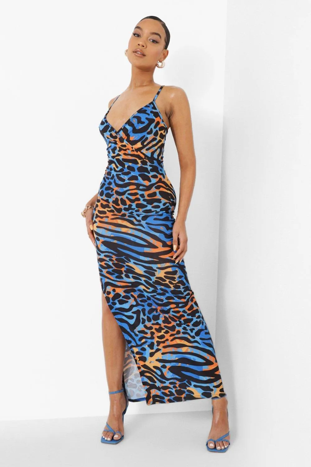 Animal Print Wrap Maxi Dress