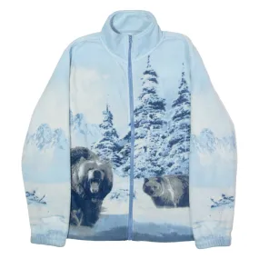 ATLAS FOR MEN Winter Bear Scene Mens Fleece Jacket Blue Crazy Pattern L