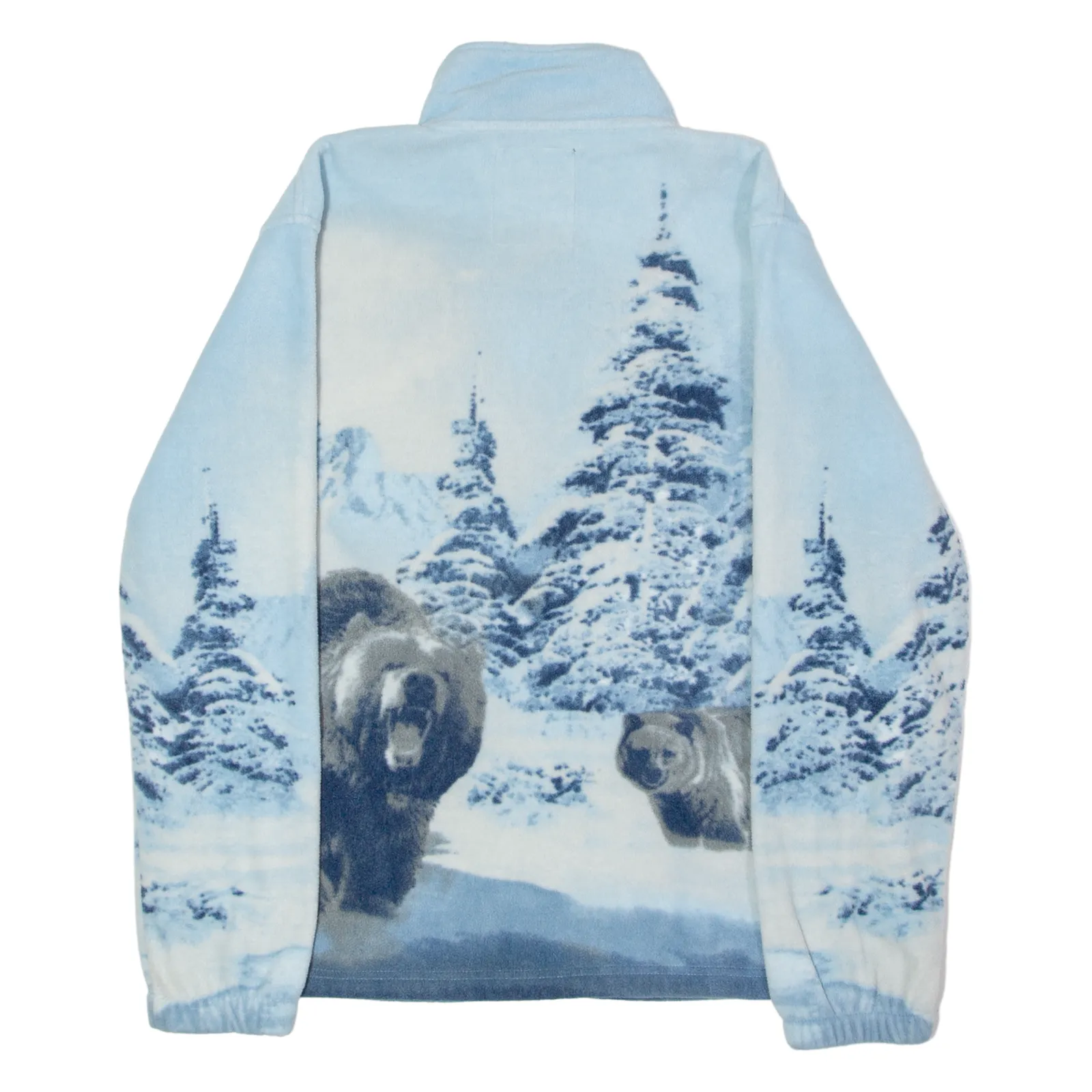 ATLAS FOR MEN Winter Bear Scene Mens Fleece Jacket Blue Crazy Pattern L