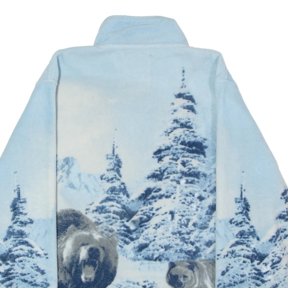 ATLAS FOR MEN Winter Bear Scene Mens Fleece Jacket Blue Crazy Pattern L