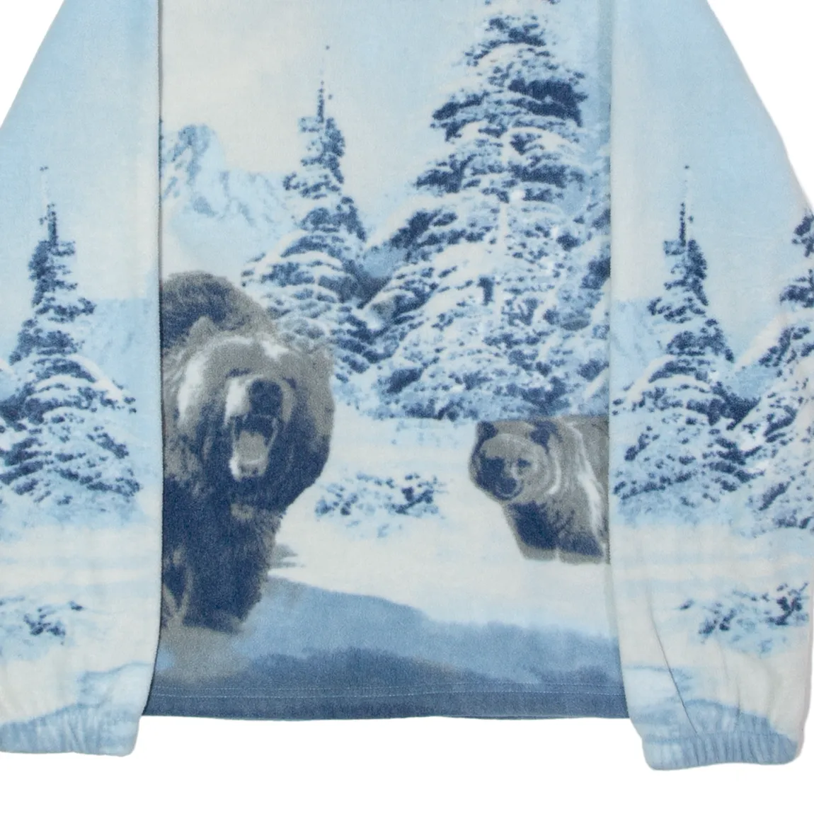 ATLAS FOR MEN Winter Bear Scene Mens Fleece Jacket Blue Crazy Pattern L