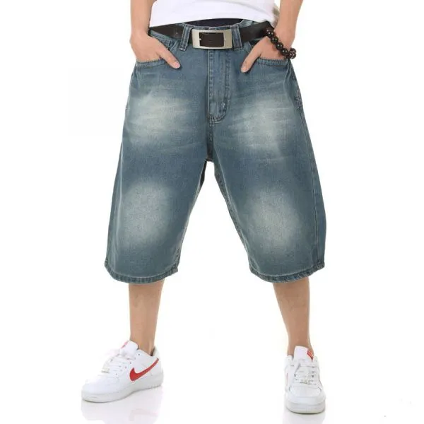 Baggy Jeans Shorts for Men with Embroidery on Back Pocket