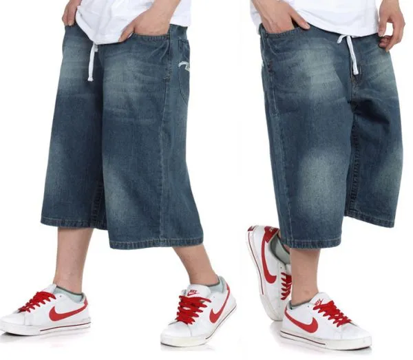 Baggy Jeans Shorts for Men with Embroidery on Back Pocket