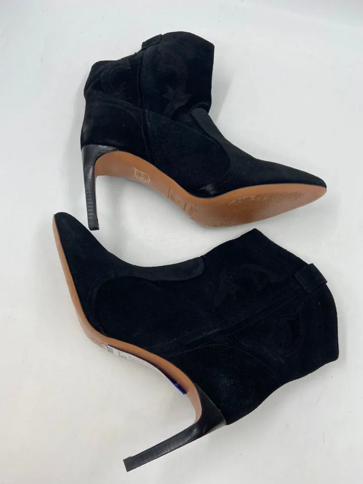 Ba&sh Shoe Size 40 Black Suede Stiletto seam detail Ankle Boot Western Booties