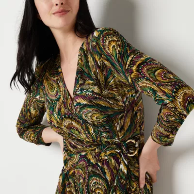 Black Label by Evan-Picone Womens 3/4 Sleeve Paisley Wrap Dress