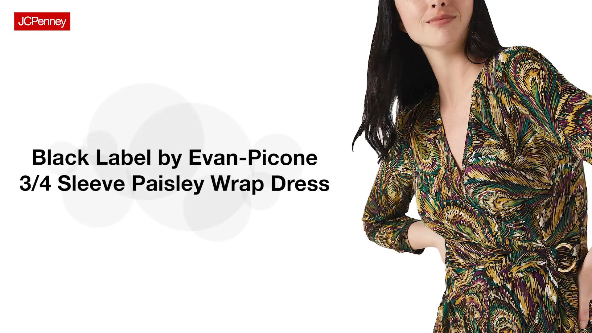 Black Label by Evan-Picone Womens 3/4 Sleeve Paisley Wrap Dress