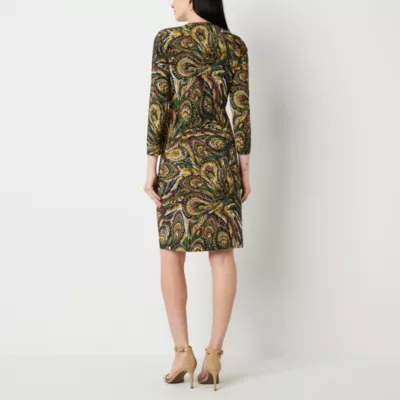 Black Label by Evan-Picone Womens 3/4 Sleeve Paisley Wrap Dress