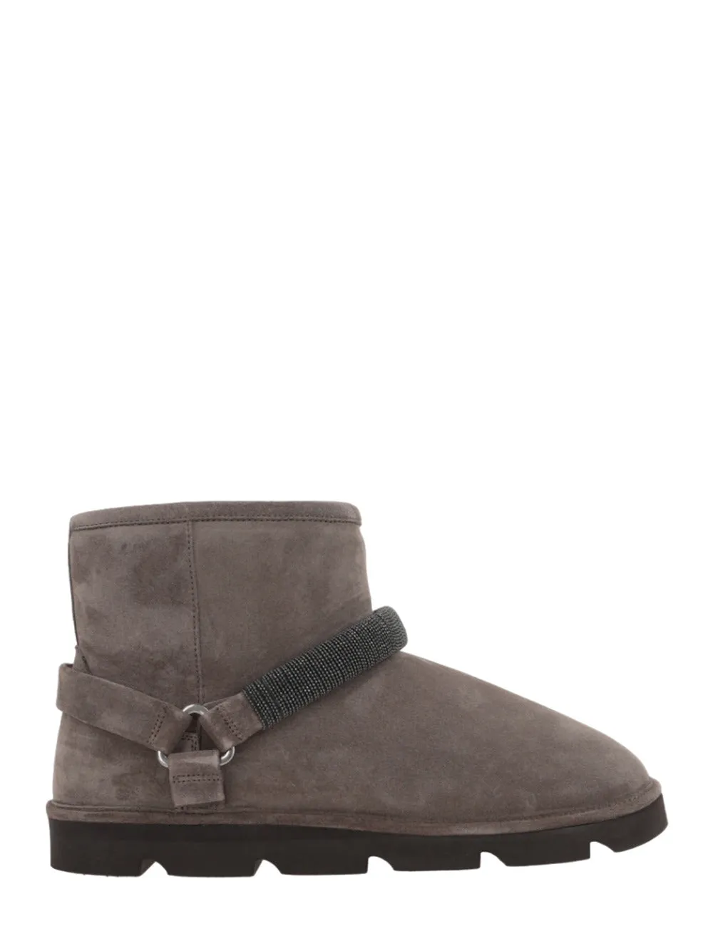 Brunello Cucinelli    Brunello Cucinelli Suede Ankle Boot With Shiny Strap