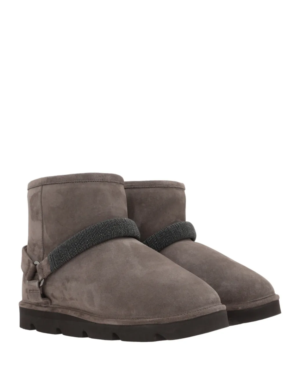 Brunello Cucinelli    Brunello Cucinelli Suede Ankle Boot With Shiny Strap