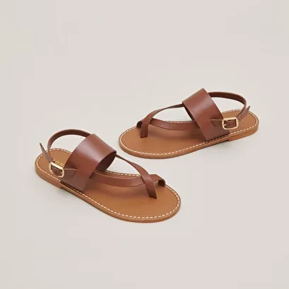 Buckle and strap sandals in cognac leather