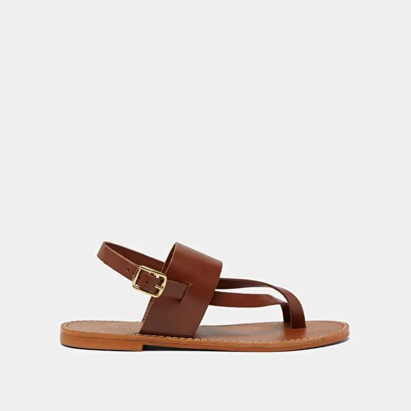 Buckle and strap sandals in cognac leather