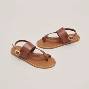 Buckle and strap sandals in cognac leather