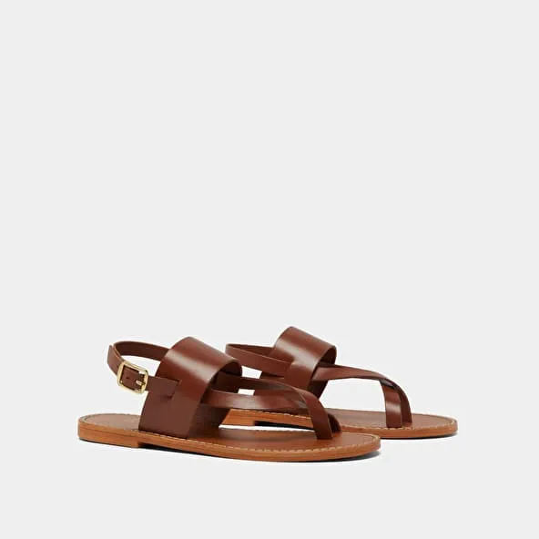 Buckle and strap sandals in cognac leather