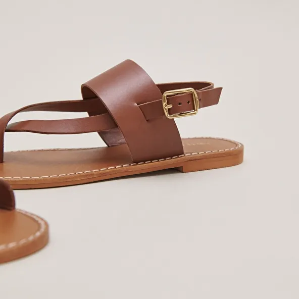 Buckle and strap sandals in cognac leather