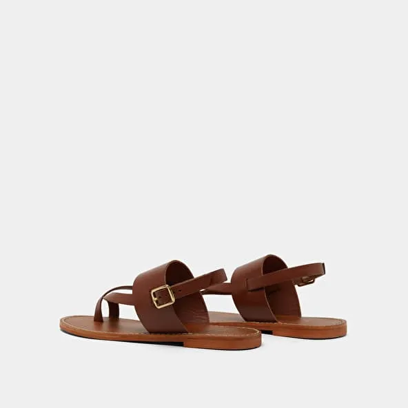 Buckle and strap sandals in cognac leather