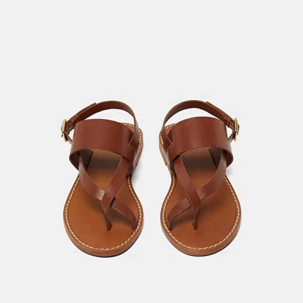 Buckle and strap sandals in cognac leather