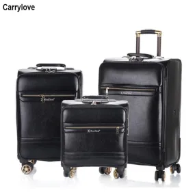 Carrylove 182024 Inch Retro Leather Luggage Set Trolley Koffer Sets Travel Suitcase For Trip