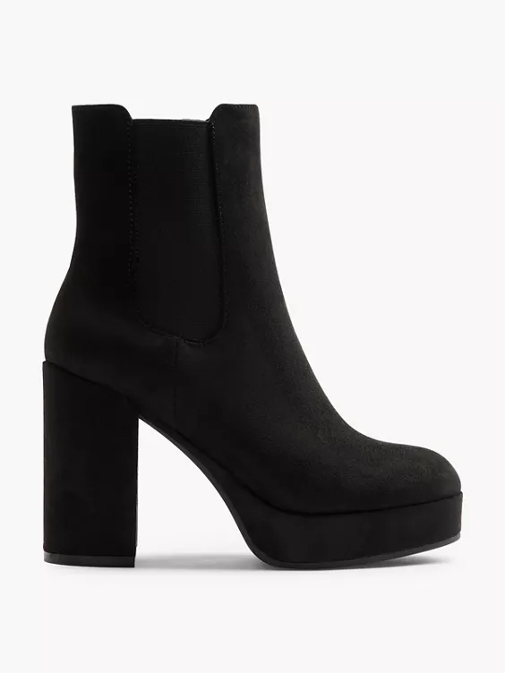 Catwalk  Black Faux Suede Platform Heeled Chelsea Boot