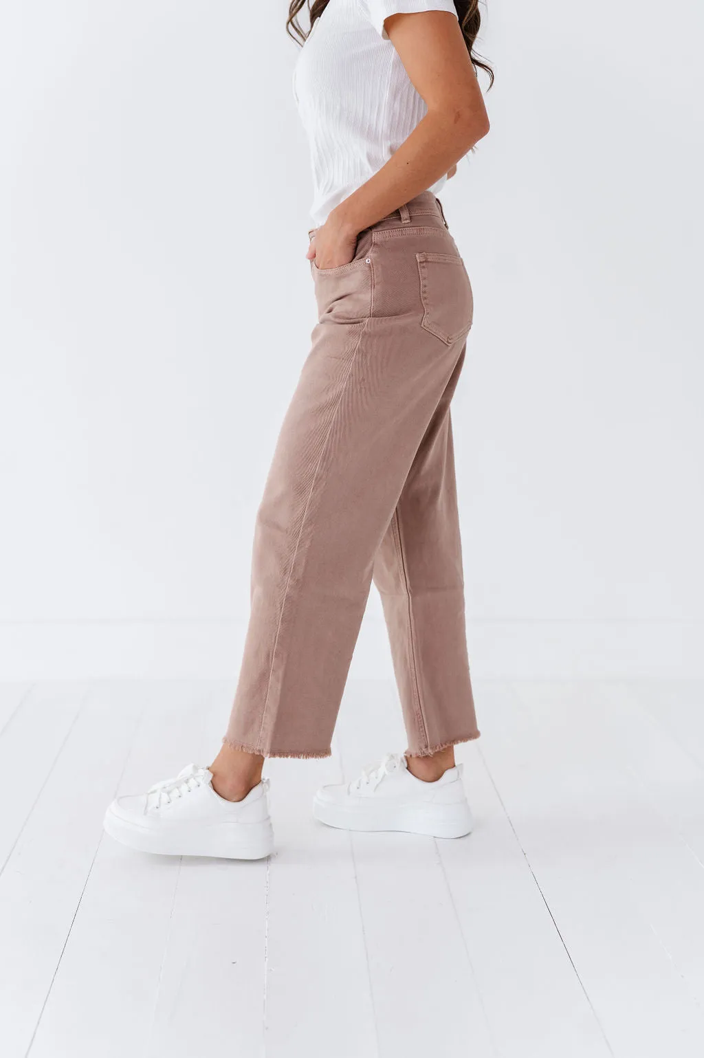 Chandler Wide Leg Jeans in Taupe