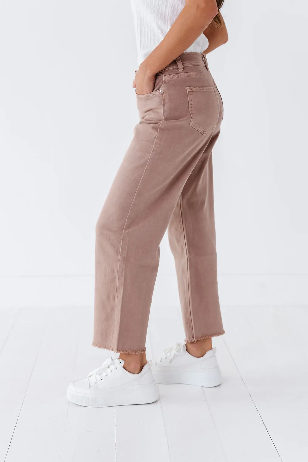 Chandler Wide Leg Jeans in Taupe