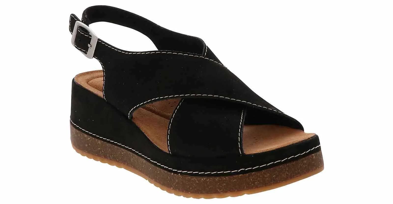 Clarks Kassanda Step Black Cross Women's Wedge Sandal