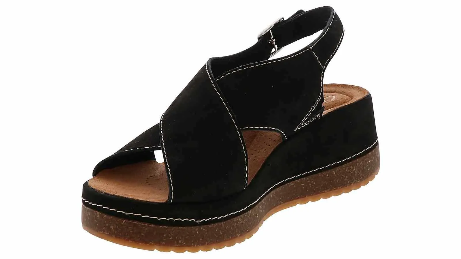 Clarks Kassanda Step Black Cross Women's Wedge Sandal