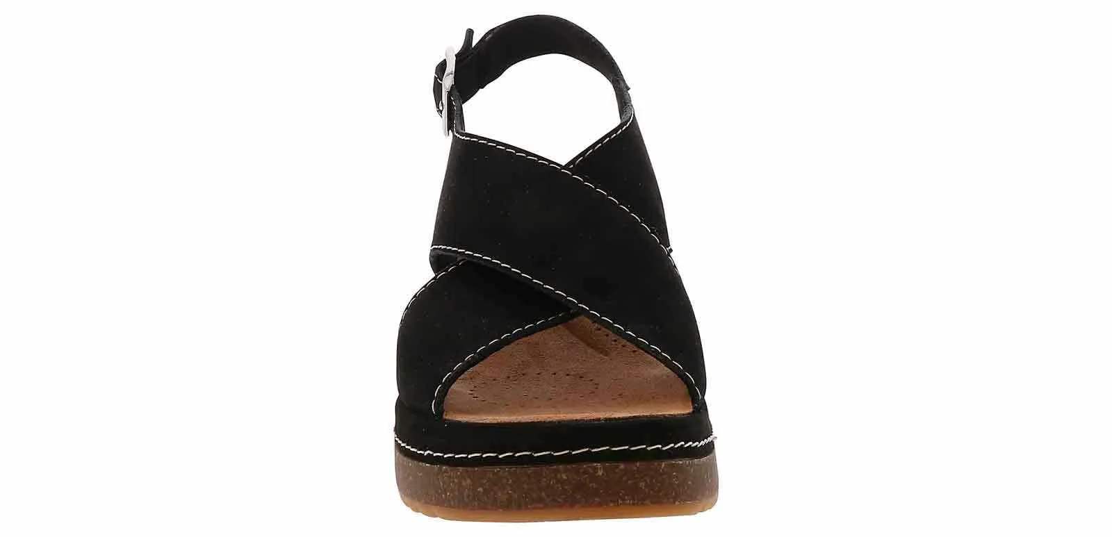 Clarks Kassanda Step Black Cross Women's Wedge Sandal