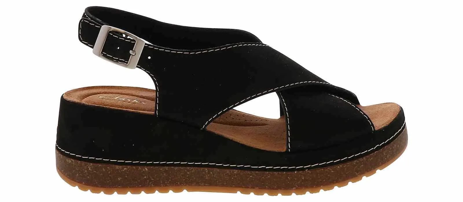 Clarks Kassanda Step Black Cross Women's Wedge Sandal