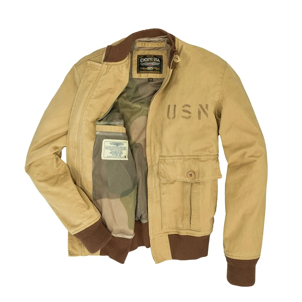 Cockpit USA USN 371-J-1 Aviator Jacket Khaki USA Made