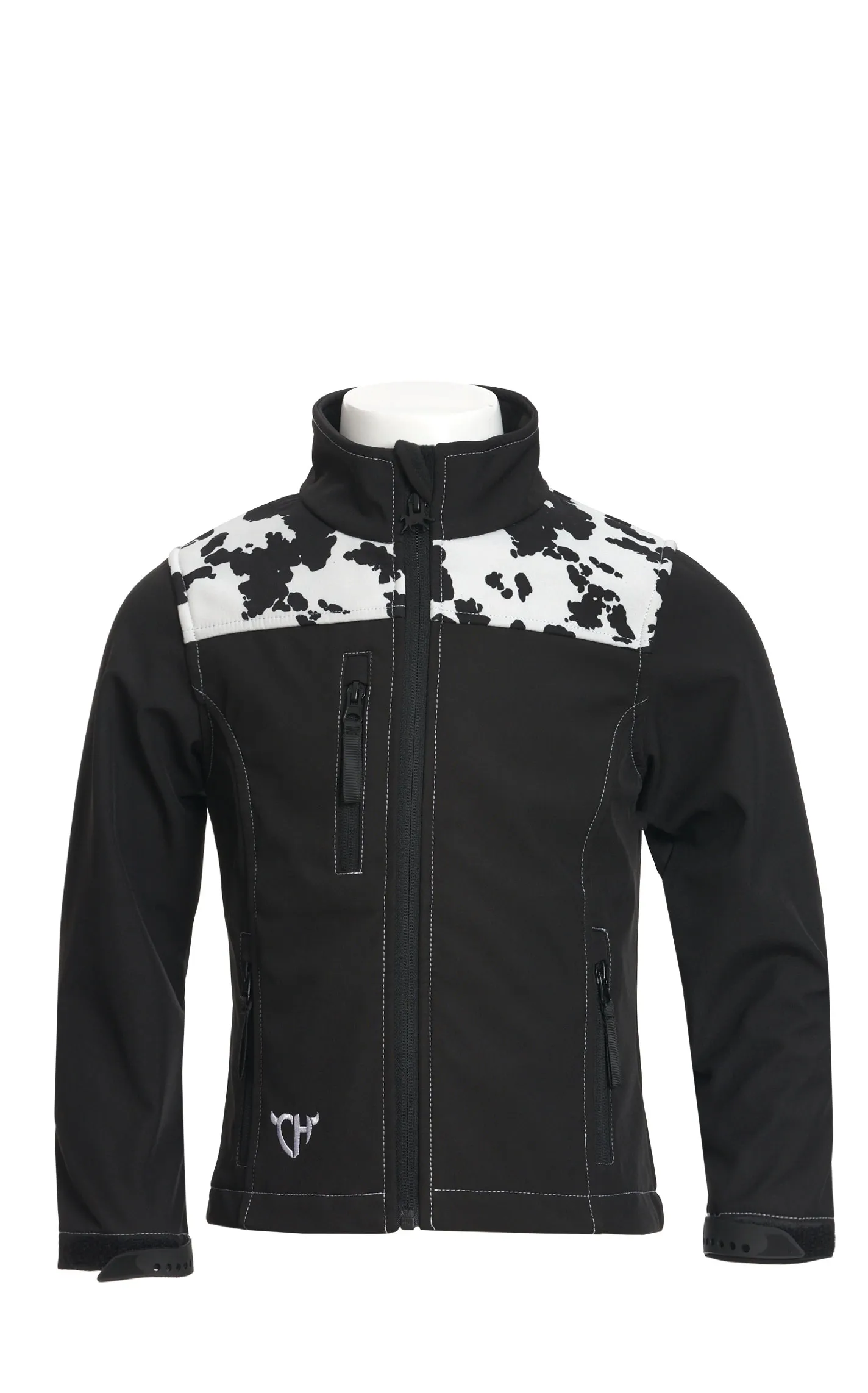 Cowgirl Hardware Girl's Black & Cow Print Yoke Softshell Jacket