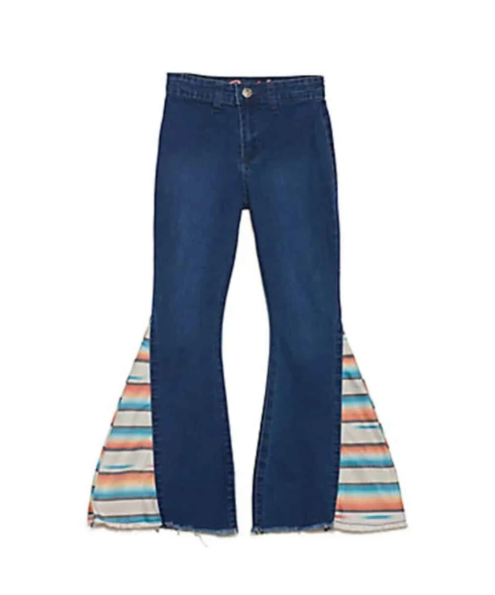 Cowgirl Hardware Girls' Serape Trim Bell Bottom Jeans