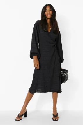 Crinkle Wrap Midi Dress