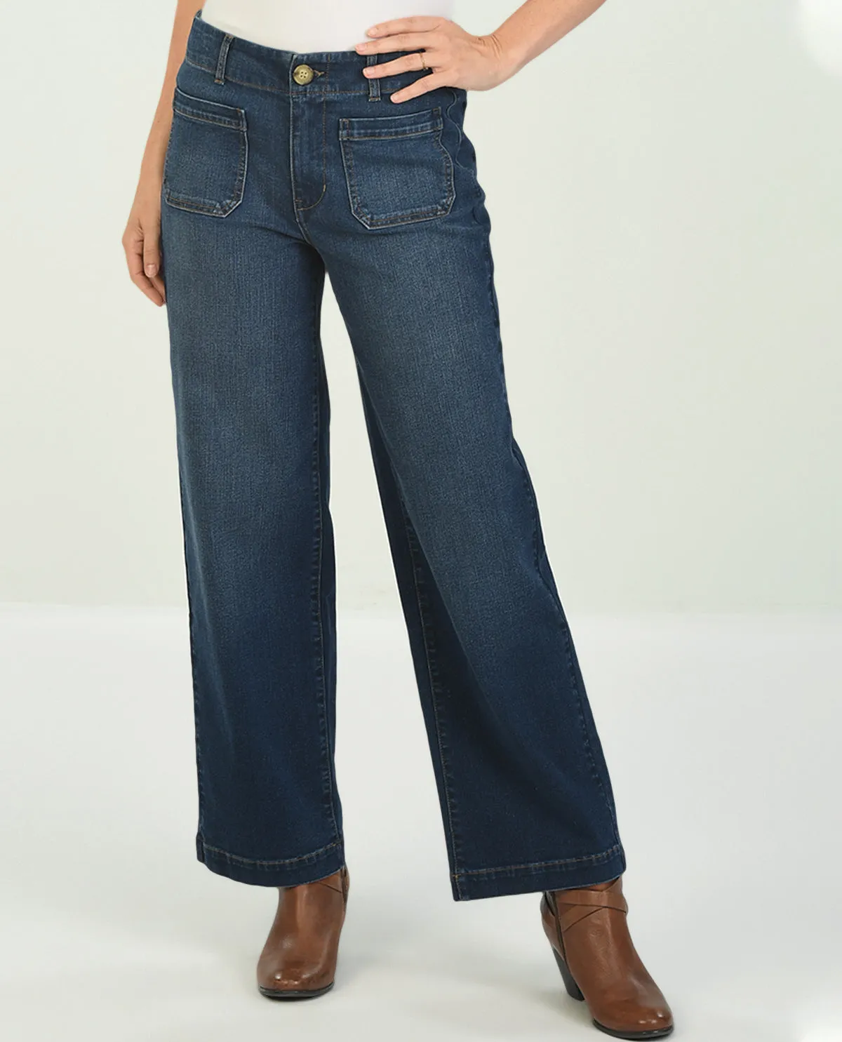 D Jeans Patch Pocket Wide Leg Jean