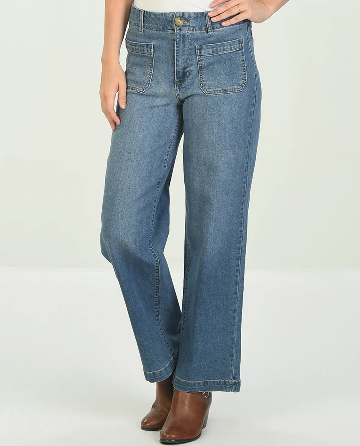 D Jeans Patch Pocket Wide Leg Jean