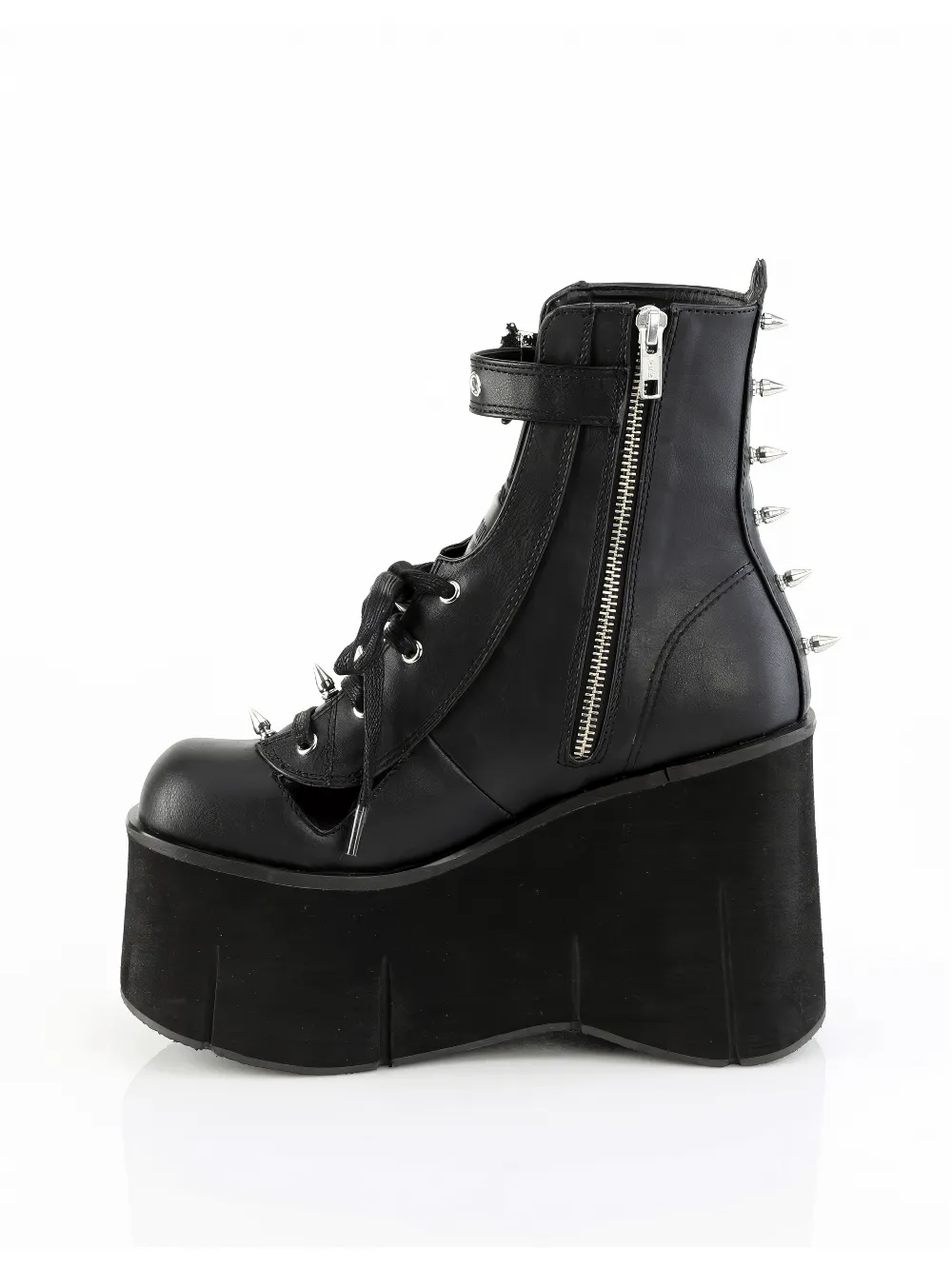 DEMONIA Metal Spike Studded Ankle Boot with Skull Detail