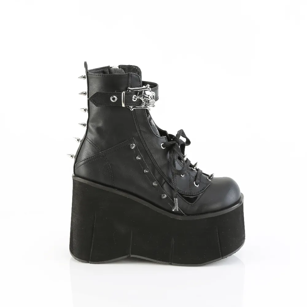 DEMONIA Metal Spike Studded Ankle Boot with Skull Detail