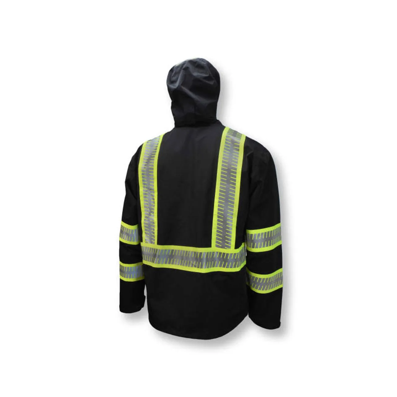 DeWALT Class 1 Enhanced Visibility Two-Tone Segmented Reflective Black Rain Jacket DRW11