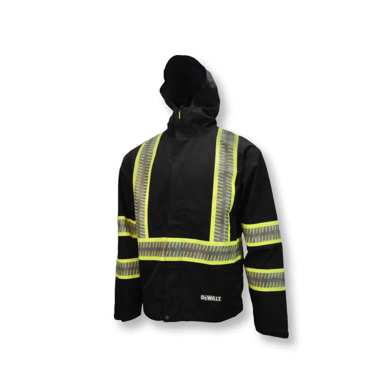 DeWALT Class 1 Enhanced Visibility Two-Tone Segmented Reflective Black Rain Jacket DRW11