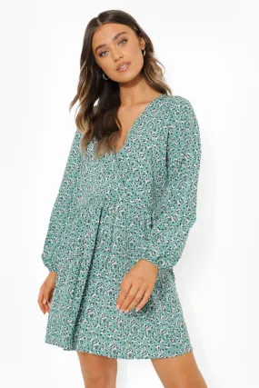 Ditsy Floral Wrap Front Smock Dress