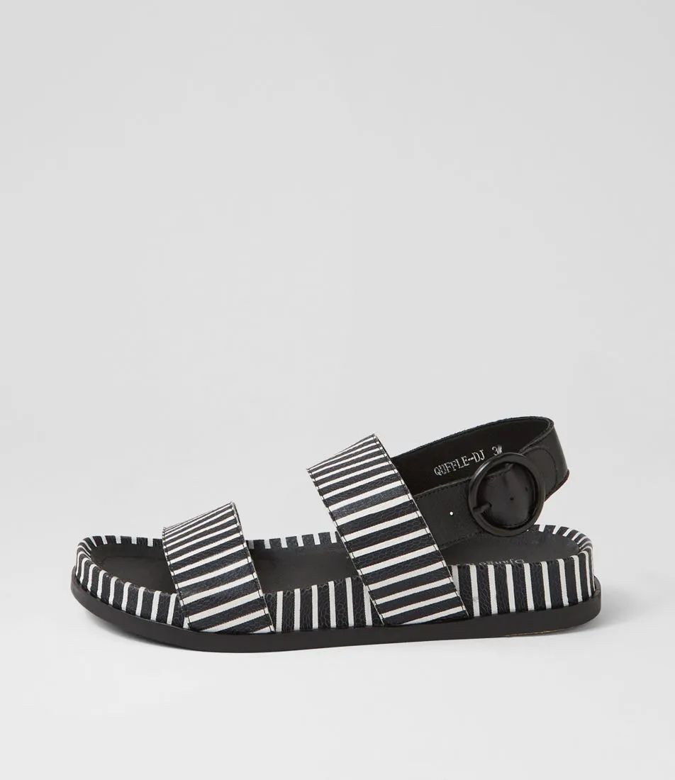 DJANGO & JULIETTE Quffle Black White Stripe Leather Sandals